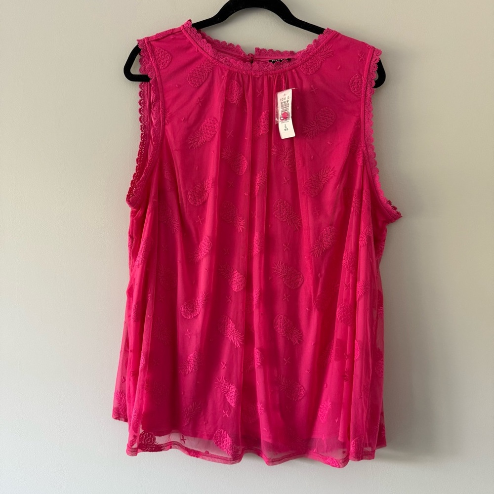 NWT Torrid Pink Pineapple Overlay Sleeveless Blouse